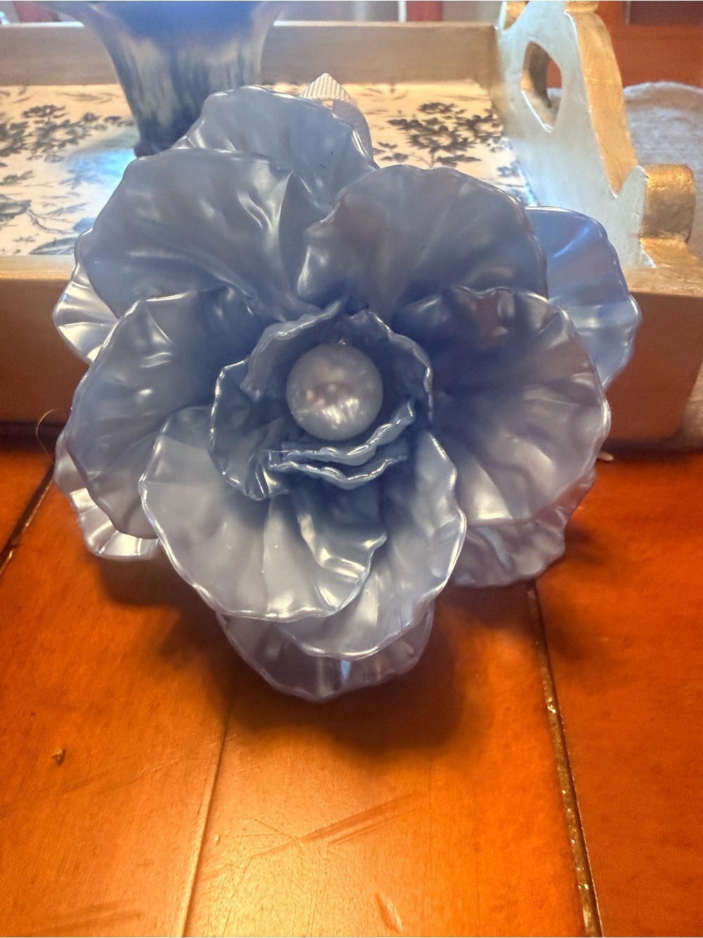 Decorative Blue  Flower Hair/Lapel accessory with Pearl Center